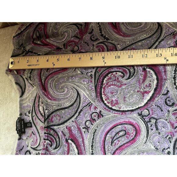 Talbots Sweater Petite 2X Purple Gray Paisley Pure Merino Wool Knit Pullover Top - Picture 9 of 13